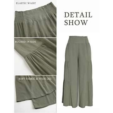 GRACEVINES Women’s Summer Boho Floral Wide Leg Pants Elastic High Waist Loose Casual Beach Palazzo Pants with Belt Green