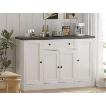 ANWBROAD 47" Farmhouse Buffet Cabinet with Storage Sideboard Cabinet with Drawers Modern Coffee Bar Cabinet Wood Buffet Table for Kitchen Dining Room Living Room White ULSC006W01