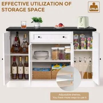 ANWBROAD 47" Farmhouse Buffet Cabinet with Storage Sideboard Cabinet with Drawers Modern Coffee Bar Cabinet Wood Buffet Table for Kitchen Dining Room Living Room White ULSC006W01