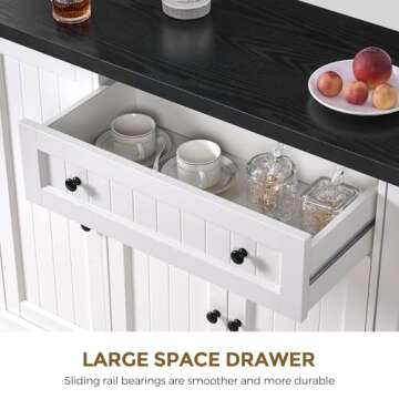 ANWBROAD 47" Farmhouse Buffet Cabinet with Storage Sideboard Cabinet with Drawers Modern Coffee Bar Cabinet Wood Buffet Table for Kitchen Dining Room Living Room White ULSC006W01