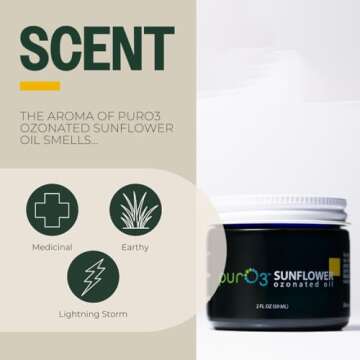 Pur O3 Fully Ozonated Sunflower Oil - Pure, Natural, Organic Ozonated Oil - Sunflower Oil Skin Care from Oxygenated, Ozonized Sunflower Oil - Ozone Oil in a Glass Jar, 2 oz