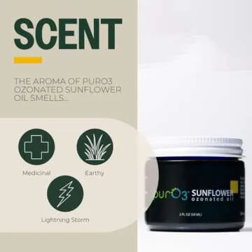 Pur O3 Fully Ozonated Sunflower Oil - Pure, Natural, Organic Ozonated Oil - Sunflower Oil Skin Care from Oxygenated, Ozonized Sunflower Oil - Ozone Oil in a Glass Jar, 2 oz