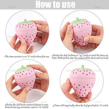 AUEAR, Cute Kitchen Cookie Timer Kawaii Fruit Strawberry Shape Mechanical Timer for Kitchen Alarm Home Desktop Decor