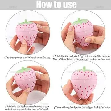 AUEAR, Cute Kitchen Cookie Timer Kawaii Fruit Strawberry Shape Mechanical Timer for Kitchen Alarm Home Desktop Decor