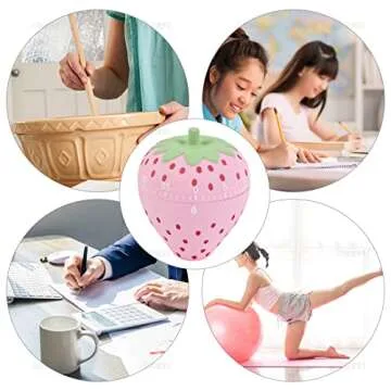 AUEAR, Cute Kitchen Cookie Timer Kawaii Fruit Strawberry Shape Mechanical Timer for Kitchen Alarm Home Desktop Decor