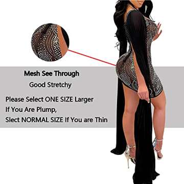 PORRCEY Women's Sexy Hot Drilling Craft Dress Long Sleeve Bodycon Party Club Night Out Dress(5332,Black,L)