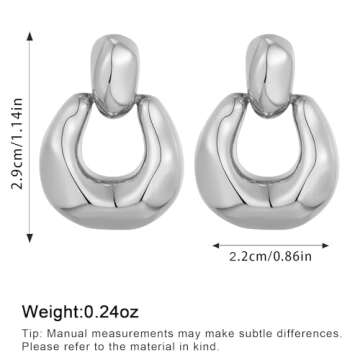 Silver Dangle Earrings for Women Statement Chunky Small Cut Design Silver Drop Earrings Door Knock Shape Dangling Earrings for Women