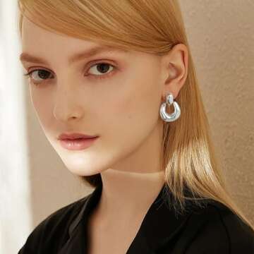 Silver Dangle Earrings for Women Statement Chunky Small Cut Design Silver Drop Earrings Door Knock Shape Dangling Earrings for Women