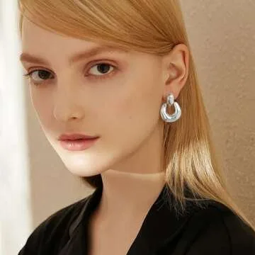 Silver Dangle Earrings for Women Statement Chunky Small Cut Design Silver Drop Earrings Door Knock Shape Dangling Earrings for Women