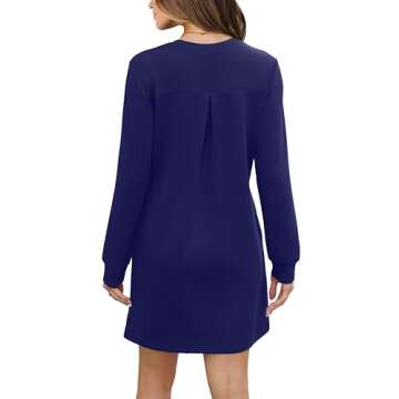 WIHOLL Dresses for Women Long Sleeve Dressy Casual Crewneck Mini Dress Loose Fit Solid Party Dress Fashion 2024 Dark Blue S