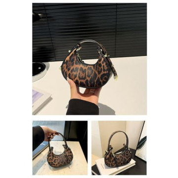 Mini Leopard Print Crescent Clutch Purse for Women