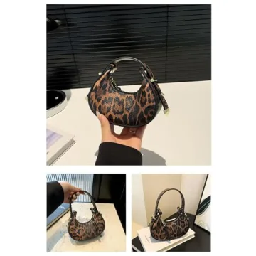 Mini Leopard Print Crescent Clutch Purse for Women