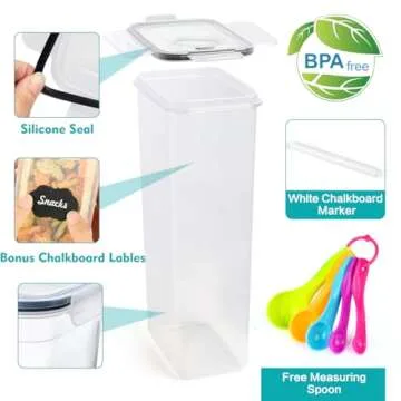 46 PCS Airtight Food Storage Containers Set, Kitchen & Pantry Organization Containers for Cereal, Flour & Sugar, BPA-Free Plastic Cereal Container with Easy Lock Lids, Labels, Marker & Spoon Set