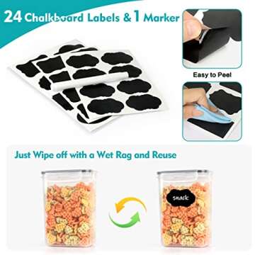 46 PCS Airtight Food Storage Containers Set, Kitchen & Pantry Organization Containers for Cereal, Flour & Sugar, BPA-Free Plastic Cereal Container with Easy Lock Lids, Labels, Marker & Spoon Set