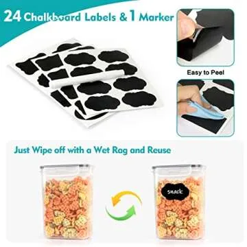 46 PCS Airtight Food Storage Containers Set, Kitchen & Pantry Organization Containers for Cereal, Flour & Sugar, BPA-Free Plastic Cereal Container with Easy Lock Lids, Labels, Marker & Spoon Set