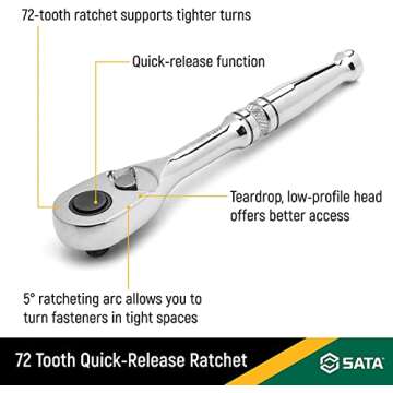 SATA 3/8 Inch Drive Quick-Release 72-Tooth Ratchet with Teardrop Head | ST12971U