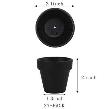 27 Pcs Small Mini Black Clay Pots 2.1'' Terracotta Pot Clay Ceramic Pottery Planter Cactus Flower Po...