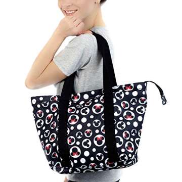 Disney Tote Mickey & Minnie Mouse Icon Polka Dot Print Travel Bag Black