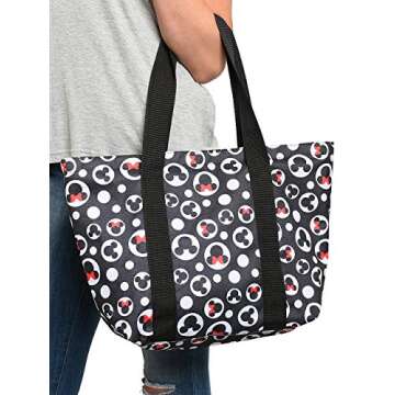 Disney Tote Mickey & Minnie Mouse Icon Polka Dot Print Travel Bag Black