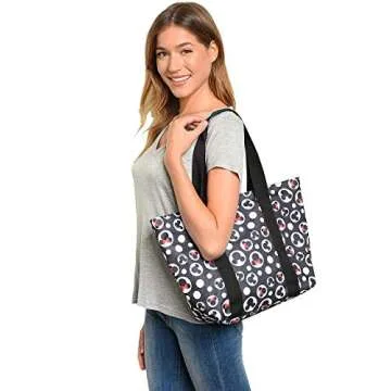 Disney Tote Mickey & Minnie Mouse Icon Polka Dot Print Travel Bag Black