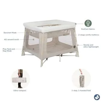 Maxi-Cosi Swift Baby Playpen with Mat, Baby Play Yards, Pack and Play with Bassinet - Portable Playpen for Babies and Toddlers, Classic Oat