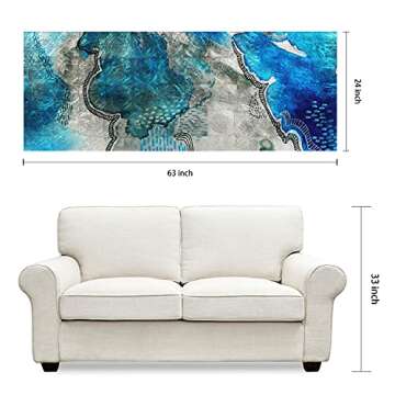 Empire Art Direct Blue Abstract Wall Art Reverse Printed on Tempered Glass Leaf Ready to Hang,Living Room,Bedroom ＆ Office, 24" x 63" x 0.2", Black, Silver, Model: TMS-129005B-2463