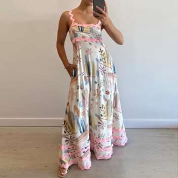 Boho RIC Rac Trim Floral Dress for Summer Fun | Women