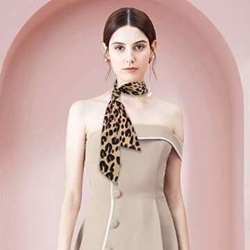 GERINLY Leopard Neck Tie Chic Skinny Scarf Hairband Stylish Purse Scarf Leopard Accessory (Color1)