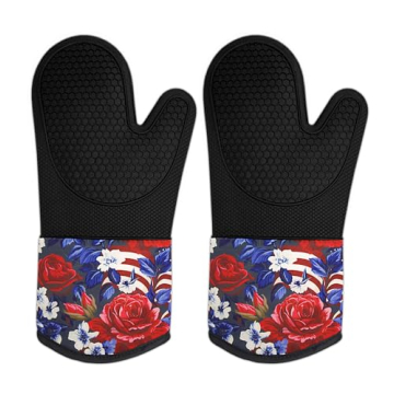 Heat and Slip Resistant Silicone Oven Mitts Set, Extra Long Thick Gloves for Cooking, BBQ, Soft Cott...