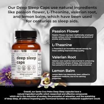 Santa Cruz Paleo L-Theanine Supplement for Relaxation and Sleep Support with Lemon Balm, Valerian Root, Passion Flower, Gluten Free, Keto, Sugar Free, Paleo, 600mg Formula, 15 Servings, 30 Capsules