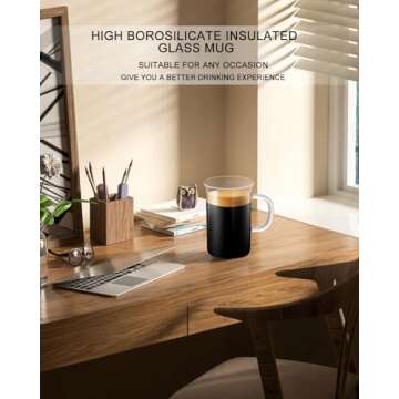 LUXU Glass Coffee Mugs 16 oz,Set of 2 Large Glass Coffee Cups Clear Tea Cups,Iced Coffee Glasses,Lead-Free Drinking Glasses for Water,Cappuccino,Latte,Cereal,Yogurt,Milk-Flat Bottomed Design