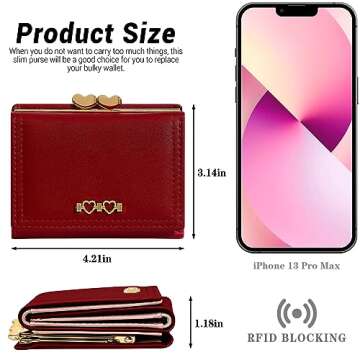 YINHEXI Wallet for Women, Cute Wallet Card Holder, Small Trifold RFID Blocking Purse, Cute Small Leather Mini Short Purse with Coin Pocket for Girls, Ladies (Burgundy)