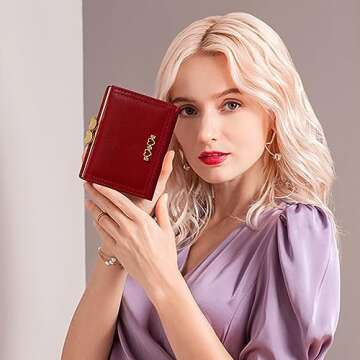 YINHEXI Wallet for Women, Cute Wallet Card Holder, Small Trifold RFID Blocking Purse, Cute Small Leather Mini Short Purse with Coin Pocket for Girls, Ladies (Burgundy)