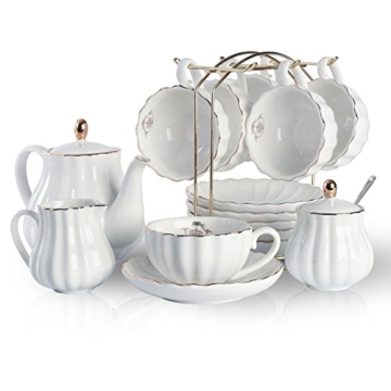 Porcelain Tea Sets British Royal Series - 8 OZ Cups, Teapot & More by Pukka Home