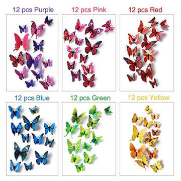 LiveGallery 72 PCS 6 Colors Removable 3D DIY Beautiful Butterfly Wall Decals Colorful Butterflies Ar...