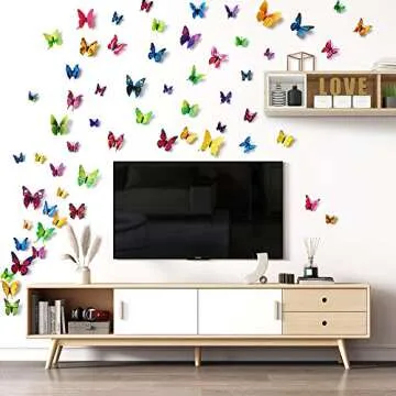 LiveGallery 72 PCS 6 Colors Removable 3D DIY Beautiful Butterfly Wall Decals Colorful Butterflies Art Decor Wall Stickers Murals for Kids Baby Boy Girls Bedroom Classroom Offices TV Background