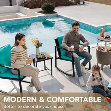 Devoko 3 Piece Rocking Bistro Set Wicker Patio Outdoor Furniture Porch Chairs Conversation Sets with...