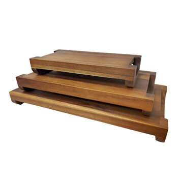 Denmark Tools for Cooks Artisanal Acacia Serving Collection- Wood Cutting Chopping Board Platter Tray, Large Rectangular Reversible Footed Charcuterie/Tray Set of 3