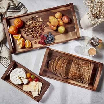 Denmark Tools for Cooks Artisanal Acacia Serving Collection- Wood Cutting Chopping Board Platter Tray, Large Rectangular Reversible Footed Charcuterie/Tray Set of 3