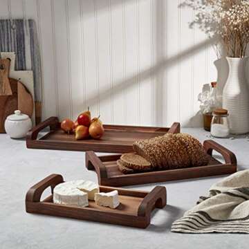 Denmark Tools for Cooks Artisanal Acacia Serving Collection- Wood Cutting Chopping Board Platter Tray, Large Rectangular Reversible Footed Charcuterie/Tray Set of 3