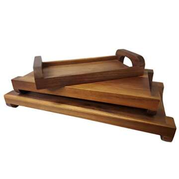 Denmark Tools for Cooks Artisanal Acacia Serving Collection- Wood Cutting Chopping Board Platter Tray, Large Rectangular Reversible Footed Charcuterie/Tray Set of 3