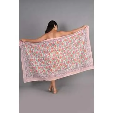 100% Cotton Hand Block Printed Sarong Womens Swimsuit Wrap Cover Up, Beach Bikini Wrap Skirt Pareo Scarf Stole Shawl for Women (Design-13)