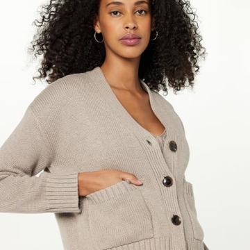 Drop Women's Brigitte Chunky Cardigan in Heather Mushroom