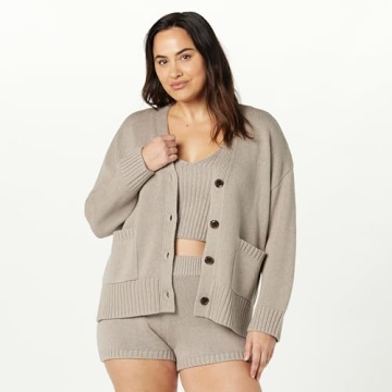Drop Women's Brigitte Chunky Cardigan in Heather Mushroom