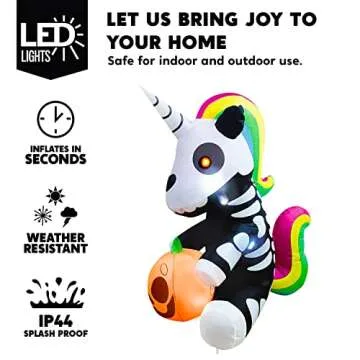5FT Halloween Inflatable Skeleton Unicorn for Yard