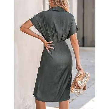 CUPSHE Stylish Midi Dress with Knotted Waist and Short Sleeves