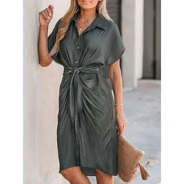 CUPSHE Stylish Midi Dress with Knotted Waist and Short Sleeves