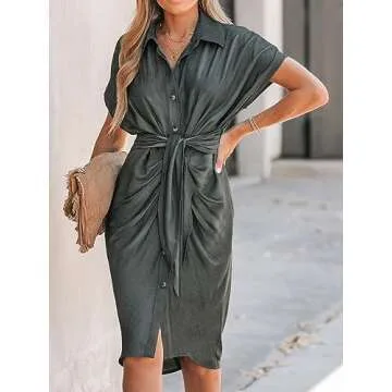 CUPSHE Stylish Midi Dress with Knotted Waist and Short Sleeves