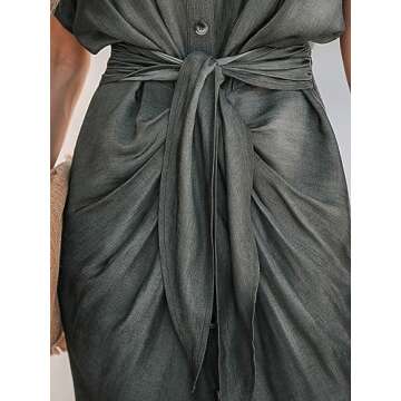 CUPSHE Stylish Midi Dress with Knotted Waist and Short Sleeves