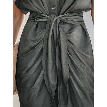 CUPSHE Stylish Midi Dress with Knotted Waist and Short Sleeves